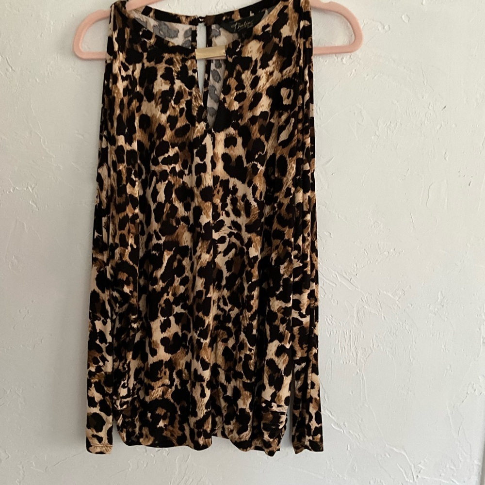 Thalia Sodi Leopard Print Cold Shoulder Blouse Large